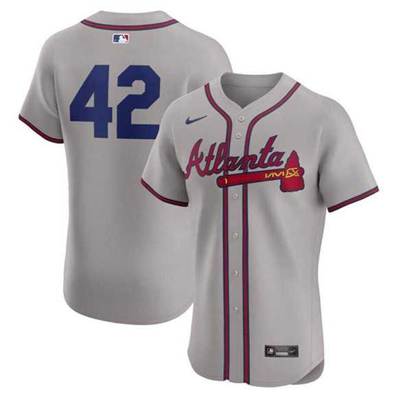 Men%27s Atlanta Braves #42 Jackie Robinson Gray Flex Base Stitched Jersey Dzhi
